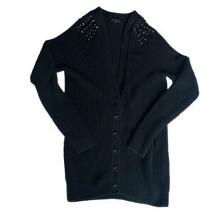 EXPRESS Knitted Buttoned Cardigan w/ Studs, Studded Shoulders